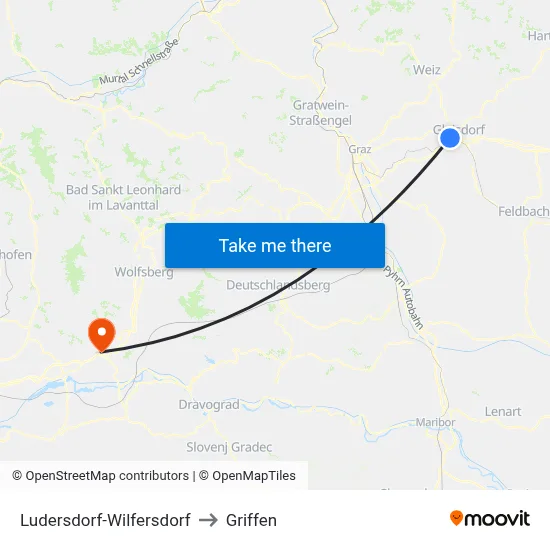 Ludersdorf-Wilfersdorf to Griffen map