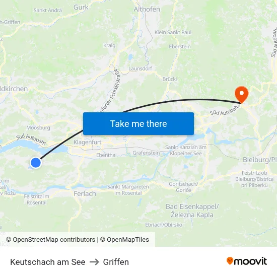 Keutschach am See to Griffen map