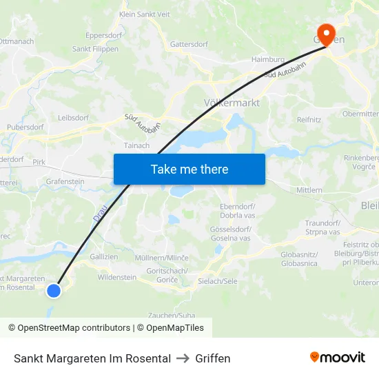 Sankt Margareten Im Rosental to Griffen map