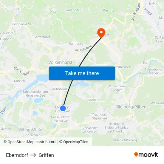 Eberndorf to Griffen map