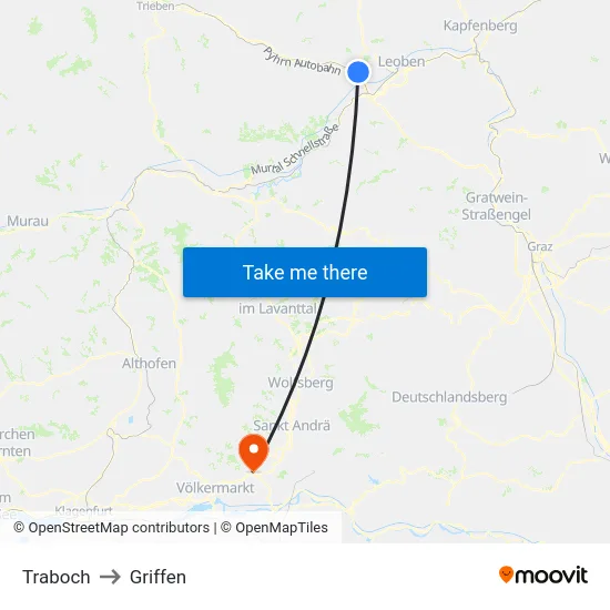 Traboch to Griffen map