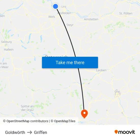 Goldwörth to Griffen map