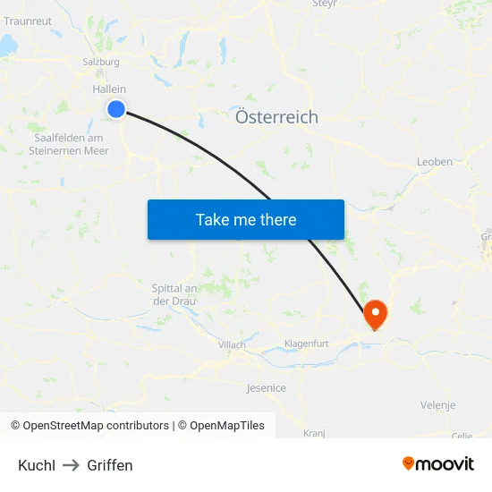 Kuchl to Griffen map
