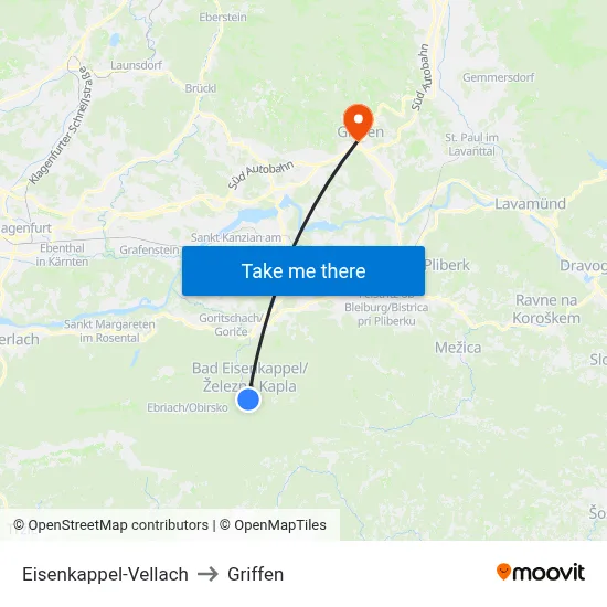 Eisenkappel-Vellach to Griffen map