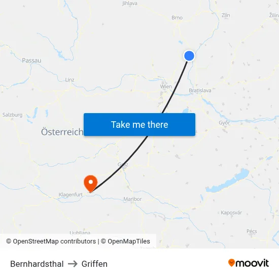Bernhardsthal to Griffen map