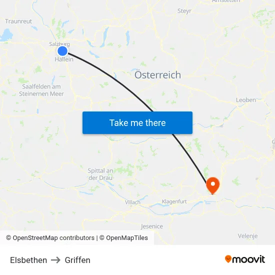 Elsbethen to Griffen map