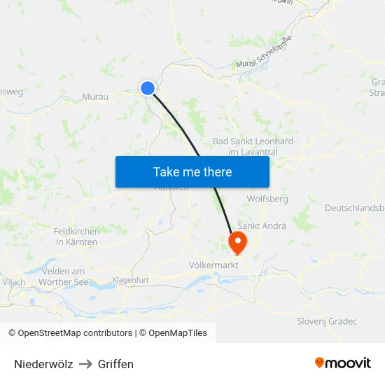 Niederwölz to Griffen map