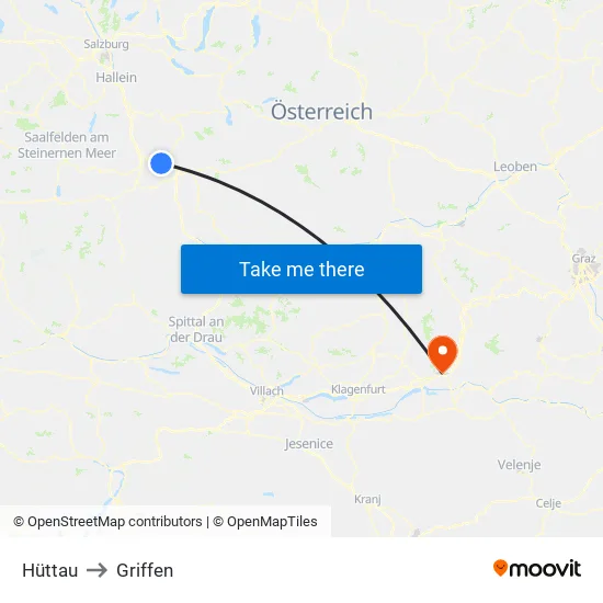 Hüttau to Griffen map