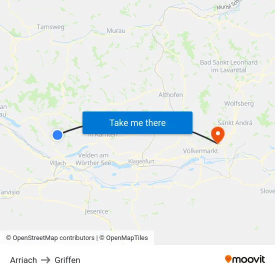 Arriach to Griffen map