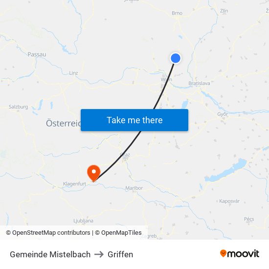 Gemeinde Mistelbach to Griffen map