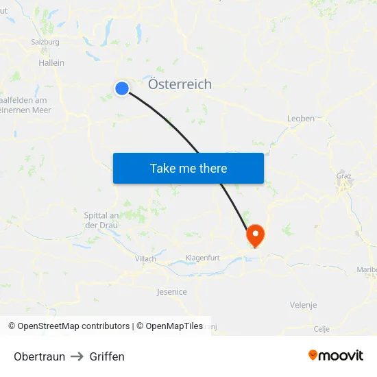 Obertraun to Griffen map