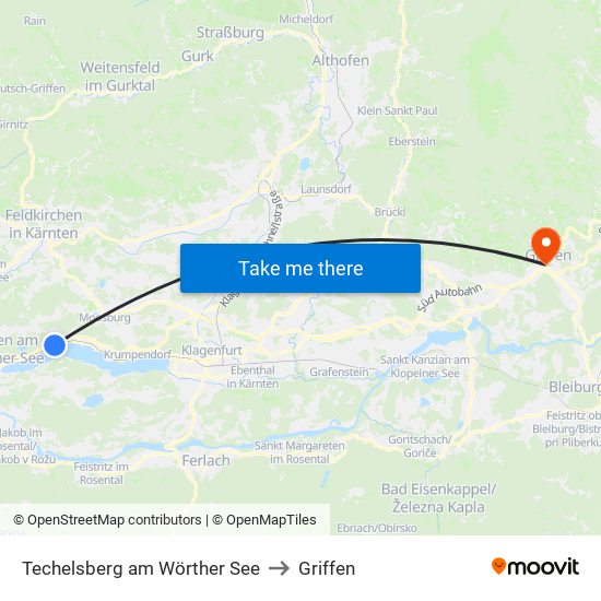 Techelsberg am Wörther See to Griffen map