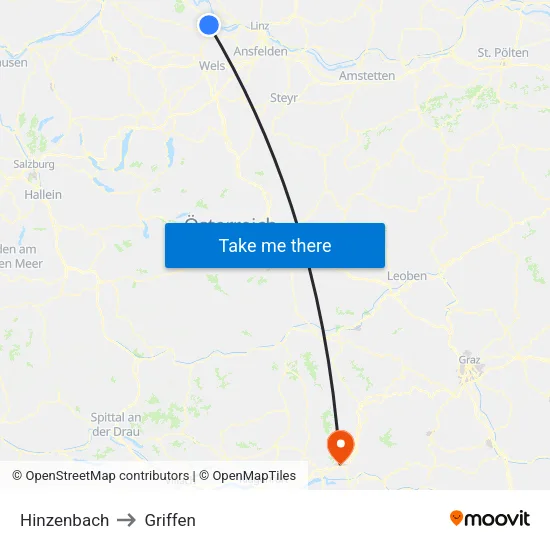 Hinzenbach to Griffen map