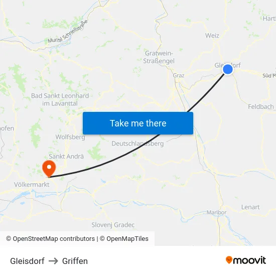 Gleisdorf to Griffen map