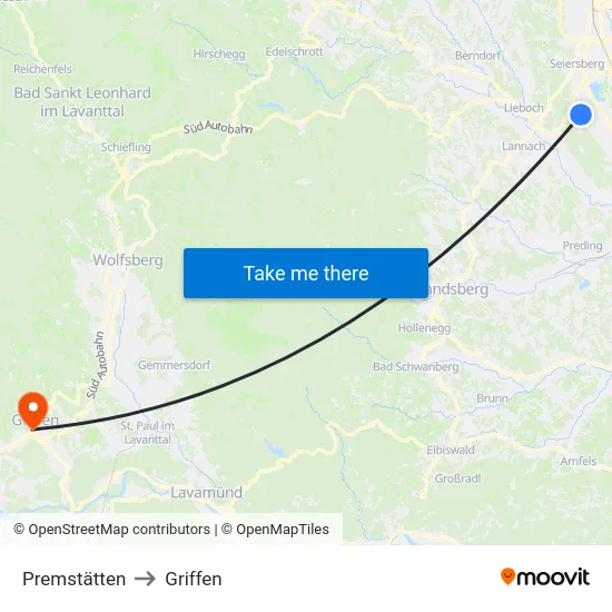 Premstätten to Griffen map