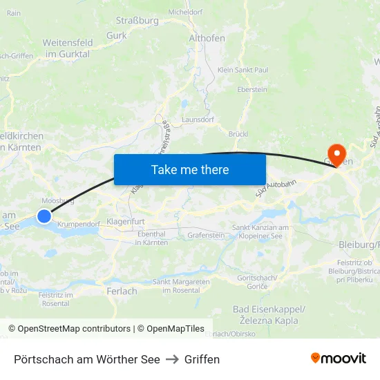 Pörtschach am Wörther See to Griffen map
