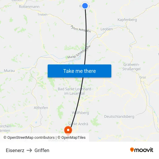 Eisenerz to Griffen map