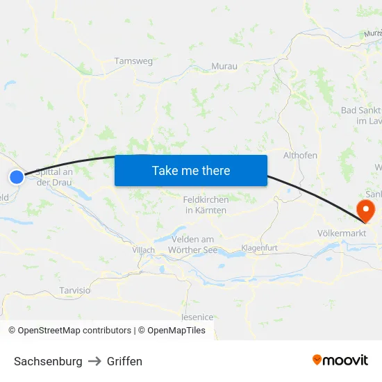 Sachsenburg to Griffen map