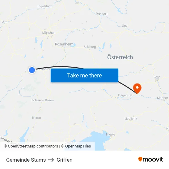 Gemeinde Stams to Griffen map