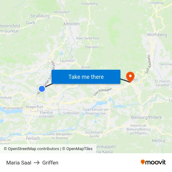 Maria Saal to Griffen map