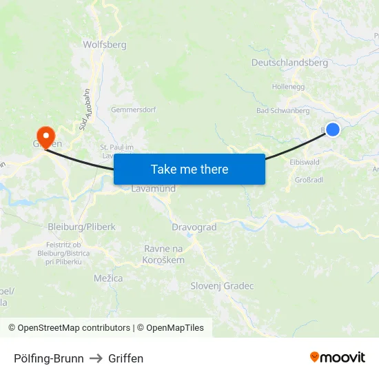 Pölfing-Brunn to Griffen map