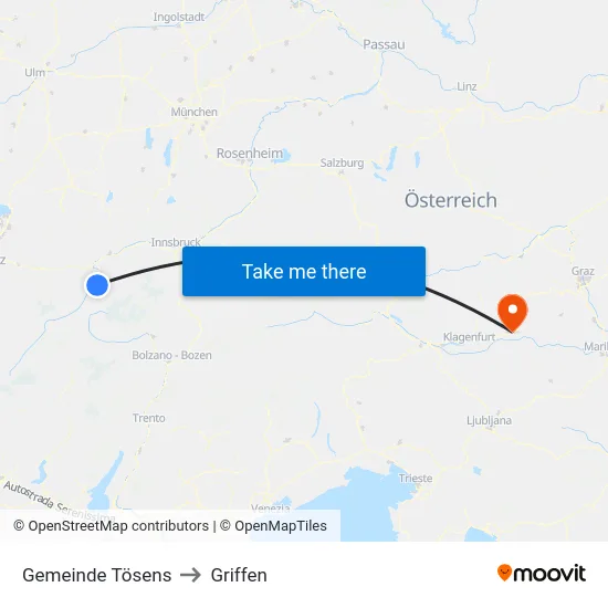 Gemeinde Tösens to Griffen map