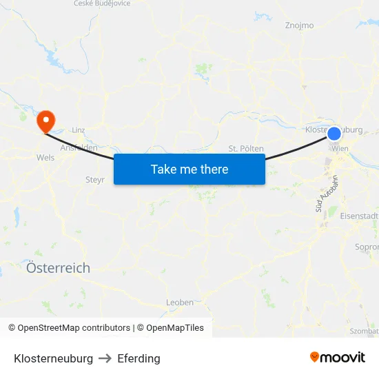 Klosterneuburg to Eferding map