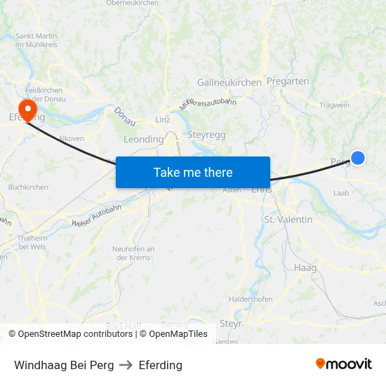 Windhaag Bei Perg to Eferding map
