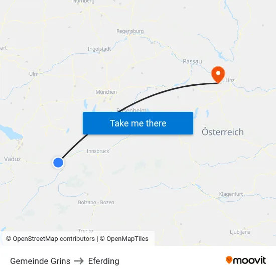 Gemeinde Grins to Eferding map