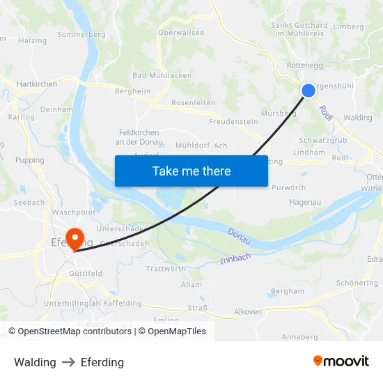 Walding to Eferding map
