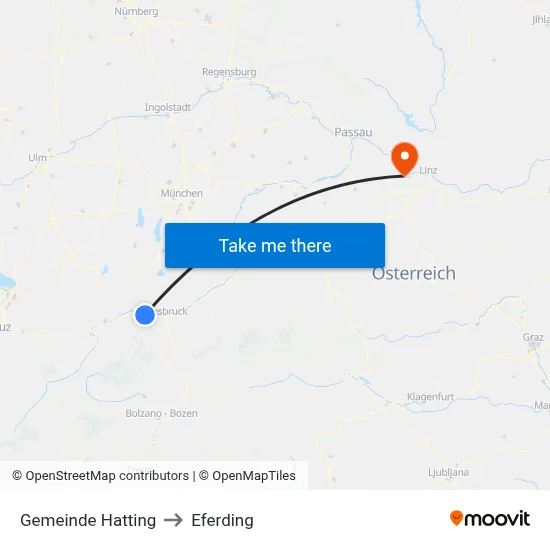 Gemeinde Hatting to Eferding map