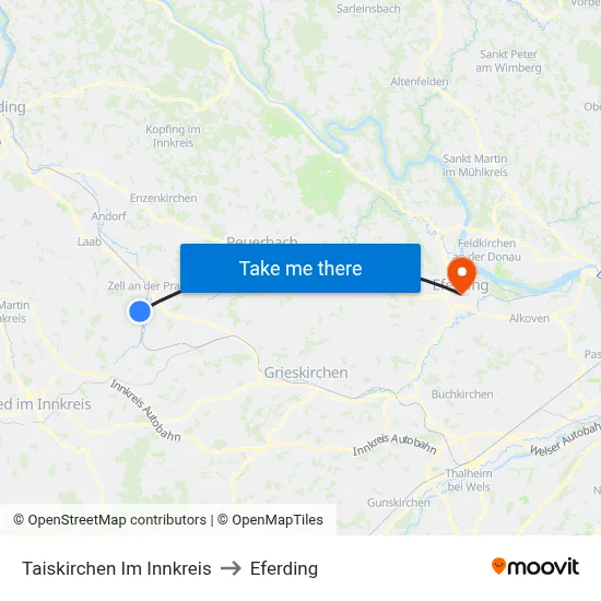 Taiskirchen Im Innkreis to Eferding map