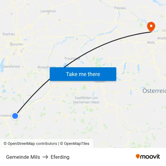 Gemeinde Mils to Eferding map