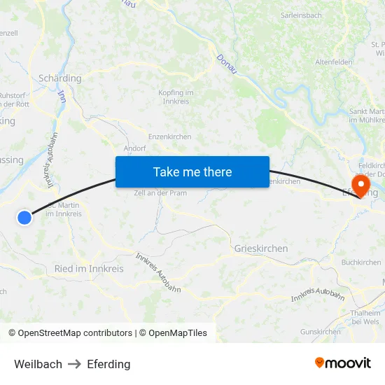 Weilbach to Eferding map