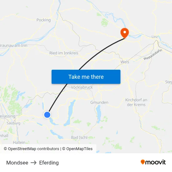 Mondsee to Eferding map