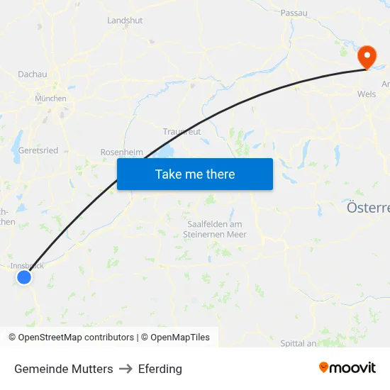 Gemeinde Mutters to Eferding map