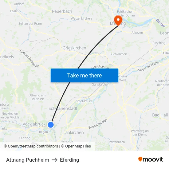 Attnang-Puchheim to Eferding map