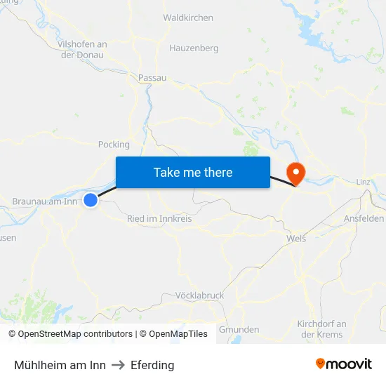 Mühlheim am Inn to Eferding map