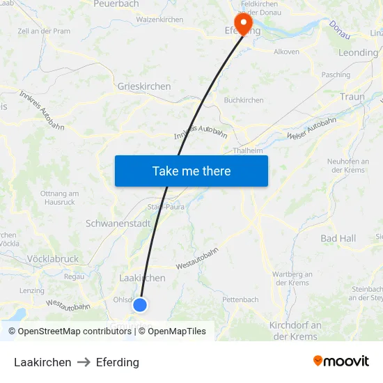 Laakirchen to Eferding map