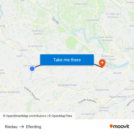 Riedau to Eferding map