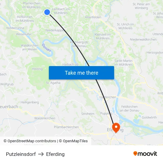 Putzleinsdorf to Eferding map