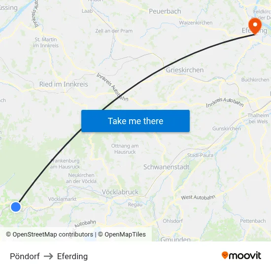 Pöndorf to Eferding map