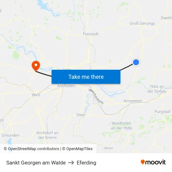 Sankt Georgen am Walde to Eferding map