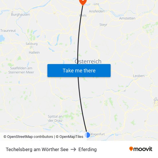 Techelsberg am Wörther See to Eferding map