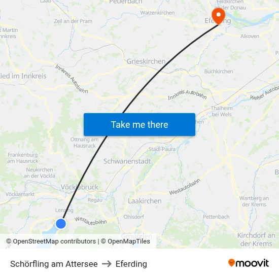 Schörfling am Attersee to Eferding map