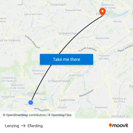 Lenzing to Eferding map