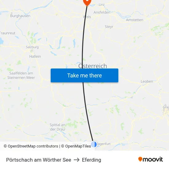Pörtschach am Wörther See to Eferding map