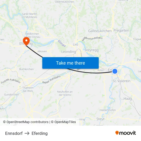 Ennsdorf to Eferding map