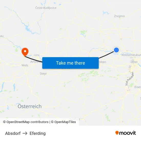 Absdorf to Eferding map