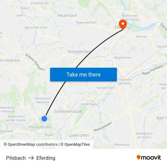 Pilsbach to Eferding map